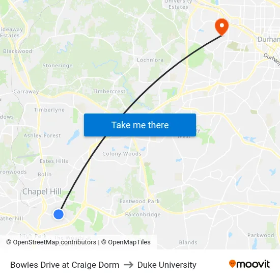 Bowles Drive at Craige Dorm to Duke University map