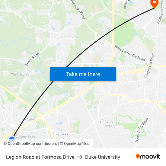 Legion Road at Formosa Drive to Duke University map