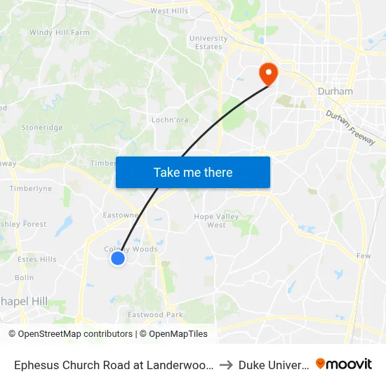 Ephesus Church Road at Landerwood Lane to Duke University map