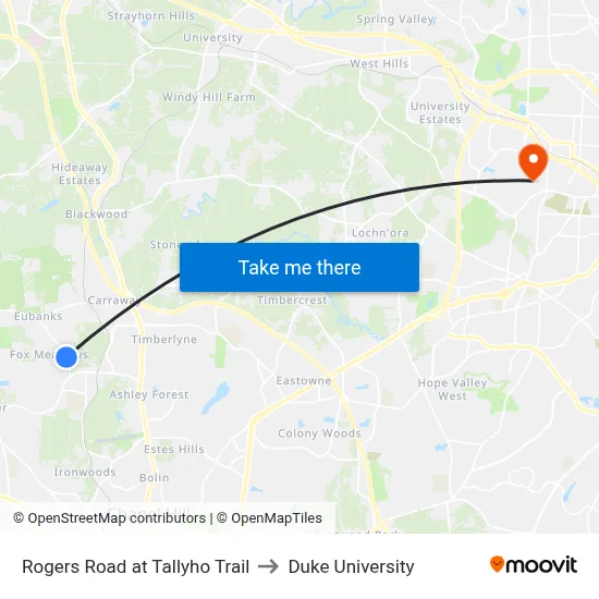 Rogers Road at Tallyho Trail to Duke University map