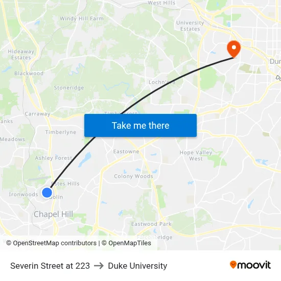 Severin Street at 223 to Duke University map