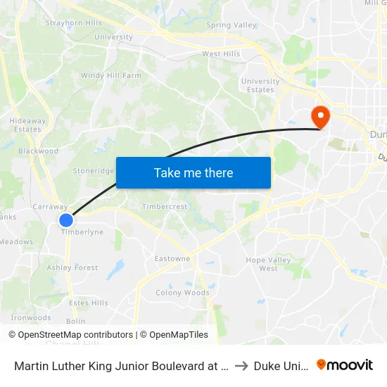 Martin Luther King Junior Boulevard at Weaver Dairy Road to Duke University map