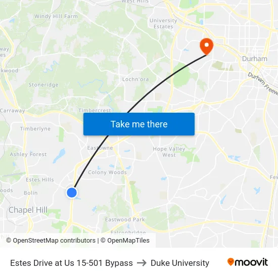 Estes Drive at Us 15-501 Bypass to Duke University map