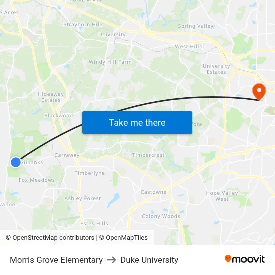 Morris Grove Elementary to Duke University map