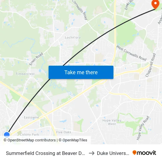 Summerfield Crossing at Beaver Dam to Duke University map