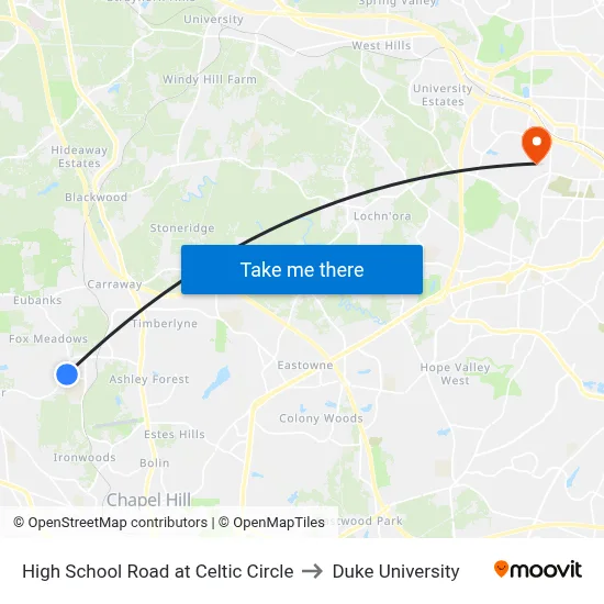 High School Road at Celtic Circle to Duke University map