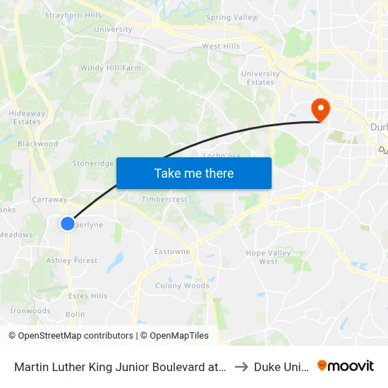 Martin Luther King Junior Boulevard at Westminster Drive to Duke University map