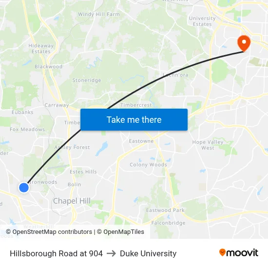 Hillsborough Road at 904 to Duke University map