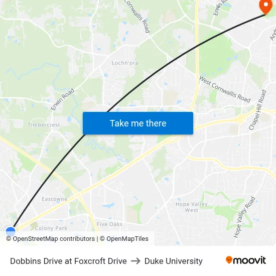 Dobbins Drive at Foxcroft Drive to Duke University map
