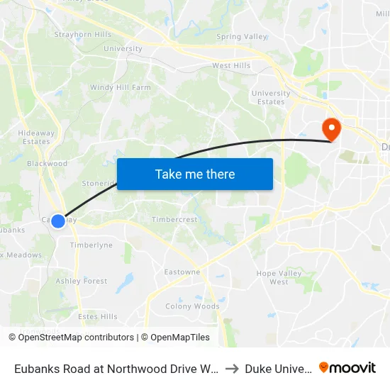 Eubanks Road at Northwood Drive Westbound to Duke University map