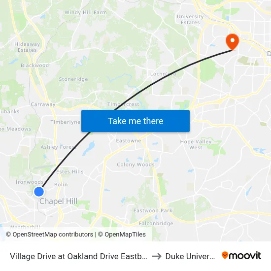 Village Drive at Oakland Drive Eastbound to Duke University map