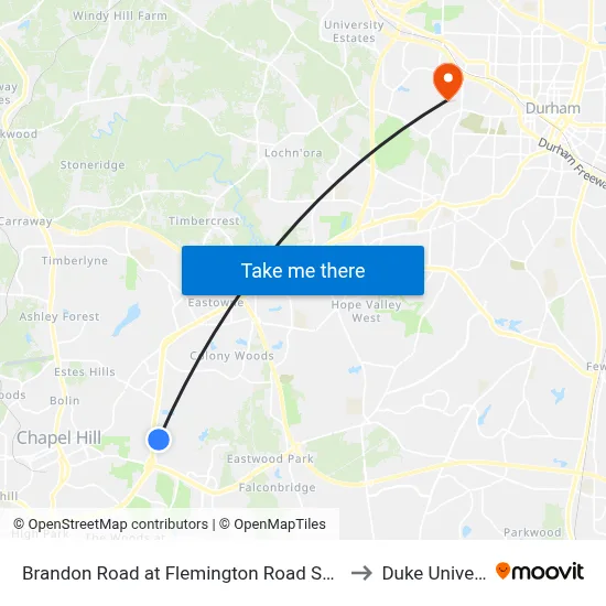 Brandon Road at Flemington Road Southbound to Duke University map