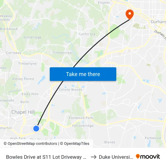 Bowles Drive at S11 Lot Driveway Nb to Duke University map