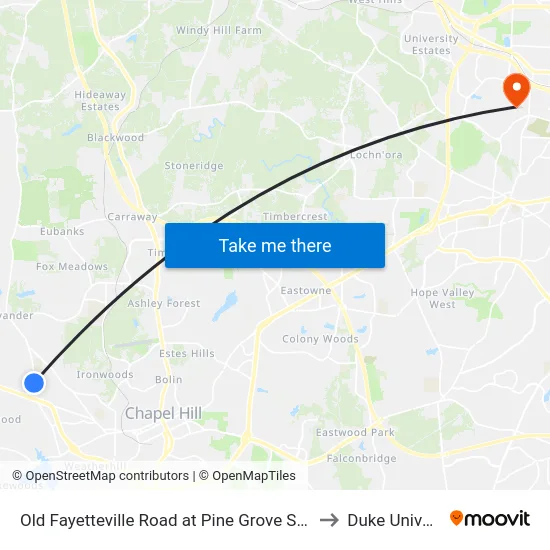 Old Fayetteville Road at Pine Grove Southbound to Duke University map