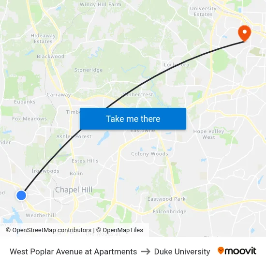 West Poplar Avenue at Apartments to Duke University map