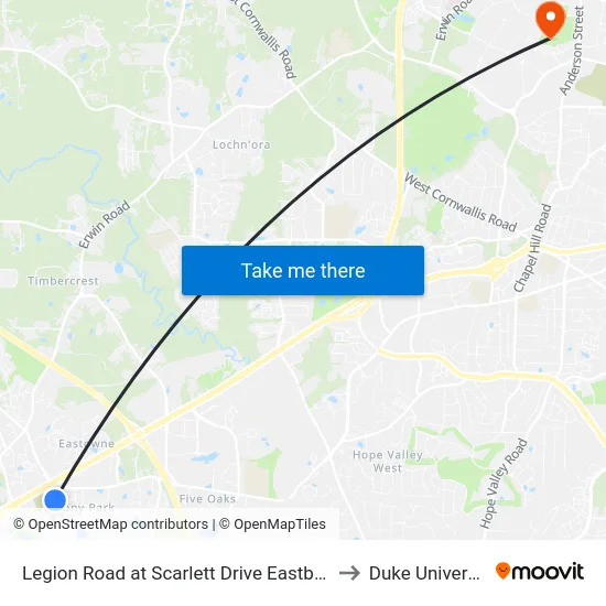 Legion Road at Scarlett Drive Eastbound to Duke University map