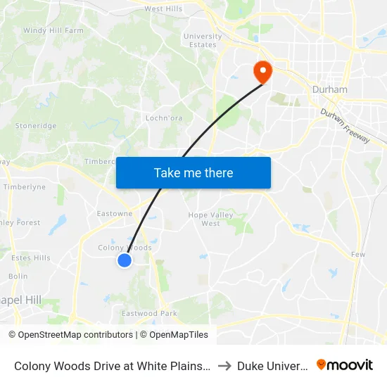 Colony Woods Drive at White Plains Road to Duke University map