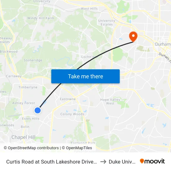 Curtis Road at South Lakeshore Drive Westbound to Duke University map