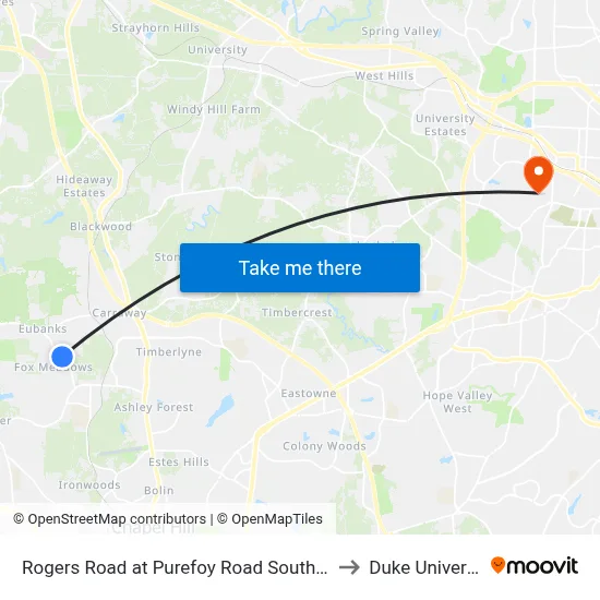 Rogers Road at Purefoy Road Southbound to Duke University map