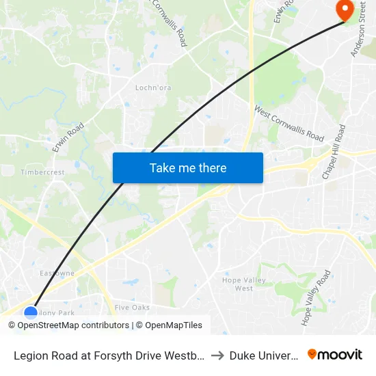 Legion Road at Forsyth Drive Westbound to Duke University map
