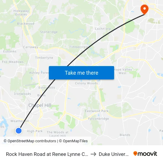 Rock Haven Road at Renee Lynne Court to Duke University map