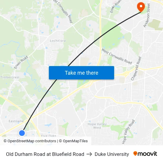 Old Durham Road at Bluefield Road to Duke University map