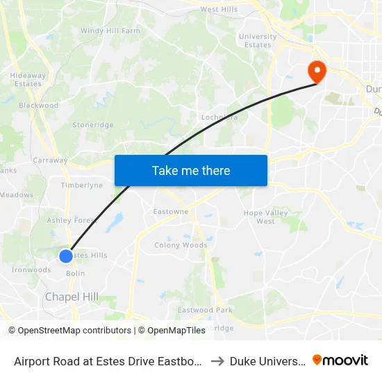 Airport Road at Estes Drive Eastbound to Duke University map