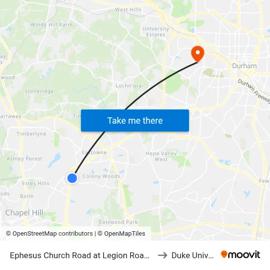 Ephesus Church Road at Legion Road Eastbound to Duke University map