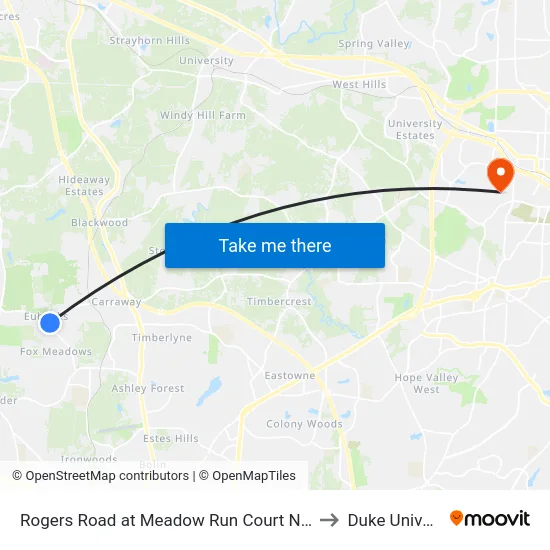 Rogers Road at Meadow Run Court Northbound to Duke University map