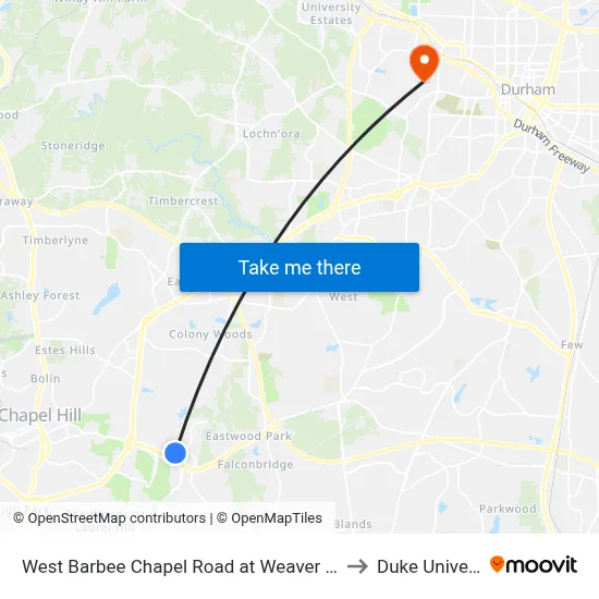 West Barbee Chapel Road at Weaver Mine Trail to Duke University map