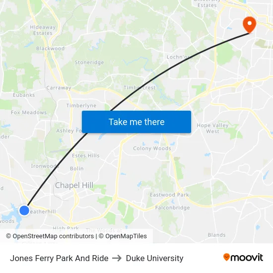 Jones Ferry Park And Ride to Duke University map
