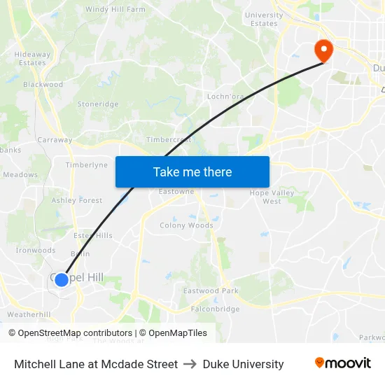 Mitchell Lane at Mcdade Street to Duke University map