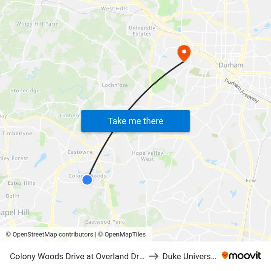 Colony Woods Drive at Overland Drive to Duke University map