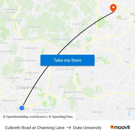 Culbreth Road at Channing Lane to Duke University map