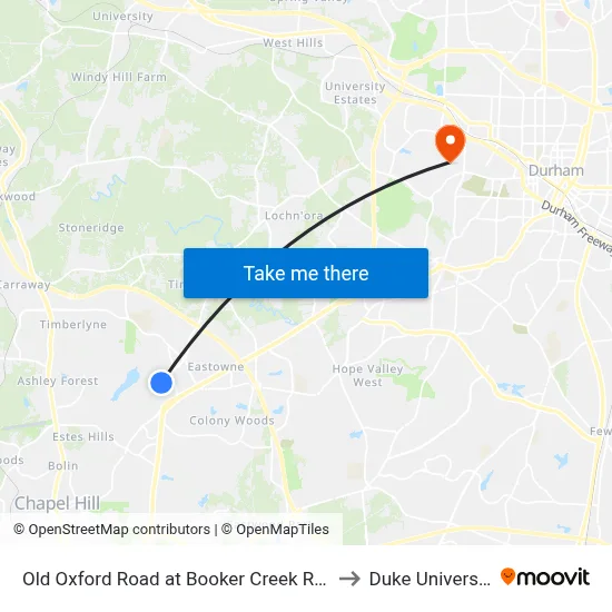 Old Oxford Road at Booker Creek Road to Duke University map