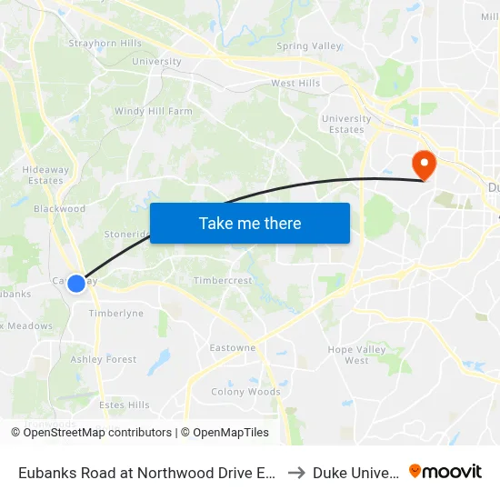 Eubanks Road at Northwood Drive Eastbound to Duke University map