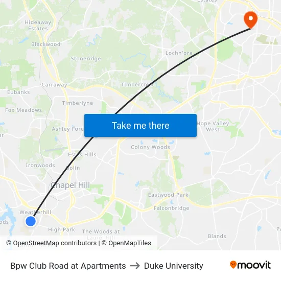 Bpw Club Road at Apartments to Duke University map
