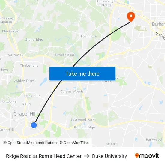 Ridge Road at Ram's Head Center to Duke University map