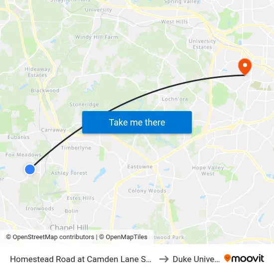Homestead Road at Camden Lane Southbound to Duke University map