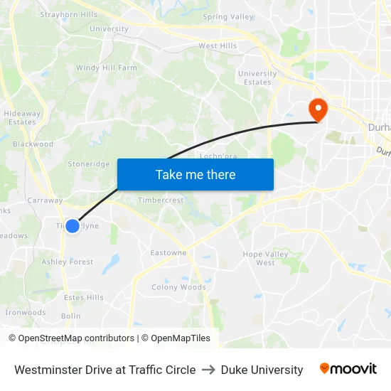 Westminster Drive at Traffic Circle to Duke University map