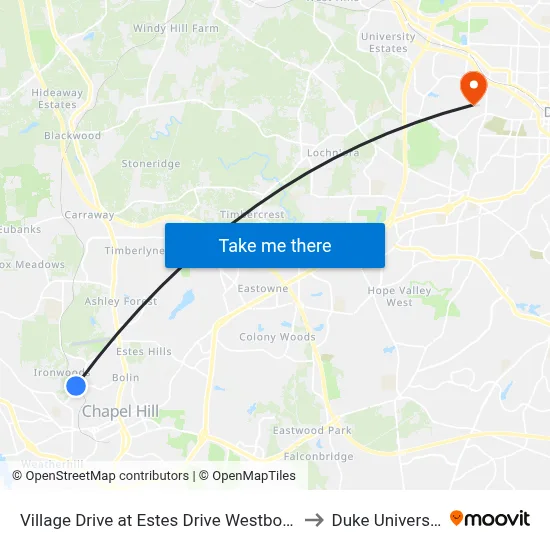 Village Drive at Estes Drive Westbound to Duke University map