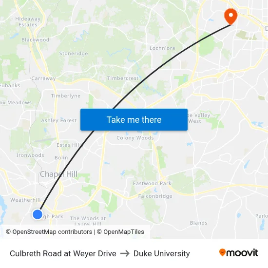 Culbreth Road at Weyer Drive to Duke University map