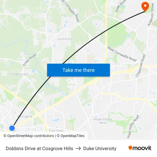 Dobbins Drive at Cosgrove Hills to Duke University map
