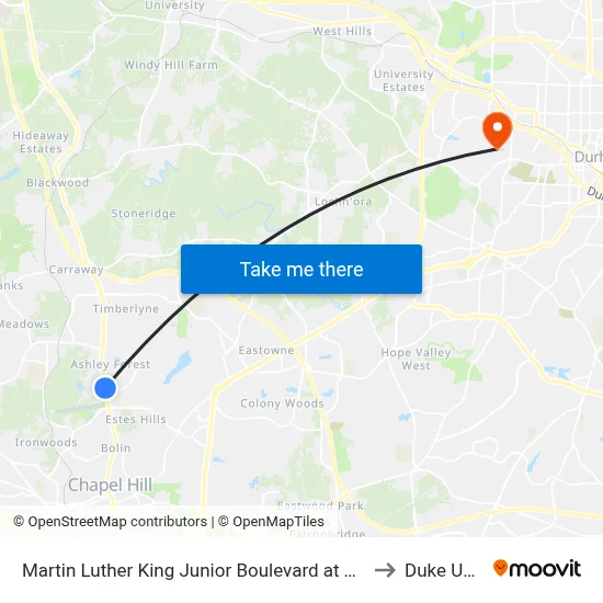 Martin Luther King Junior Boulevard at Timber Hollow Southbound to Duke University map