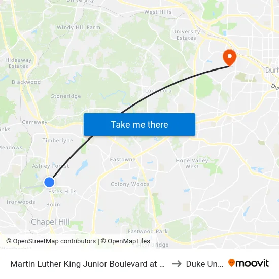 Martin Luther King Junior Boulevard at Shadowood Northbound to Duke University map