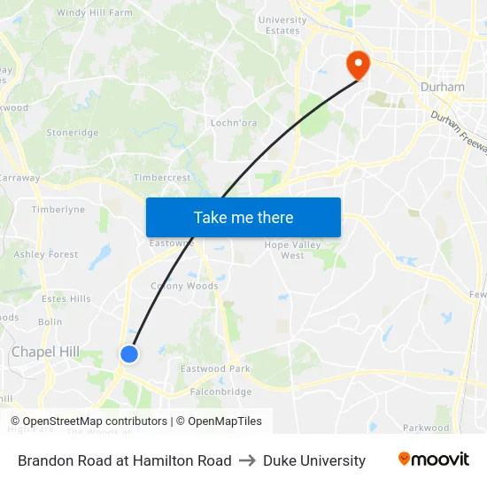 Brandon Road at Hamilton Road to Duke University map