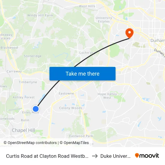 Curtis Road at Clayton Road Westbound to Duke University map