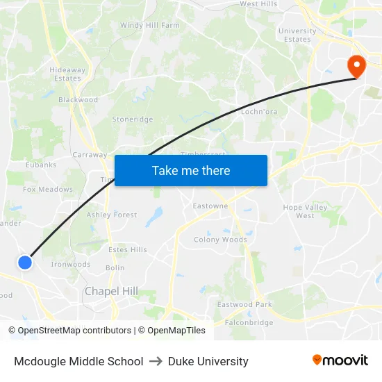 Mcdougle Middle School to Duke University map