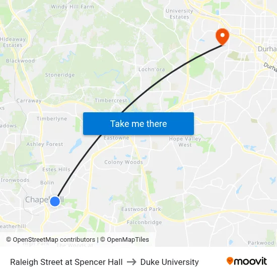Raleigh Street at Spencer Hall to Duke University map
