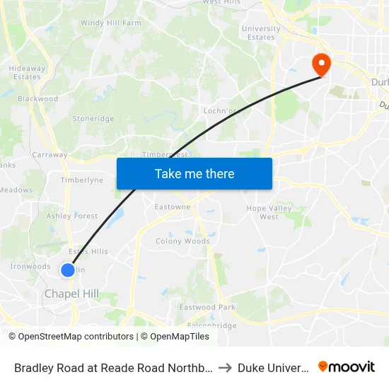 Bradley Road at Reade Road Northbound to Duke University map